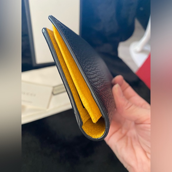 The Gucci GG Black Long Fold Wallet with Yellow Interior with box, bag - Picture 8 of 15